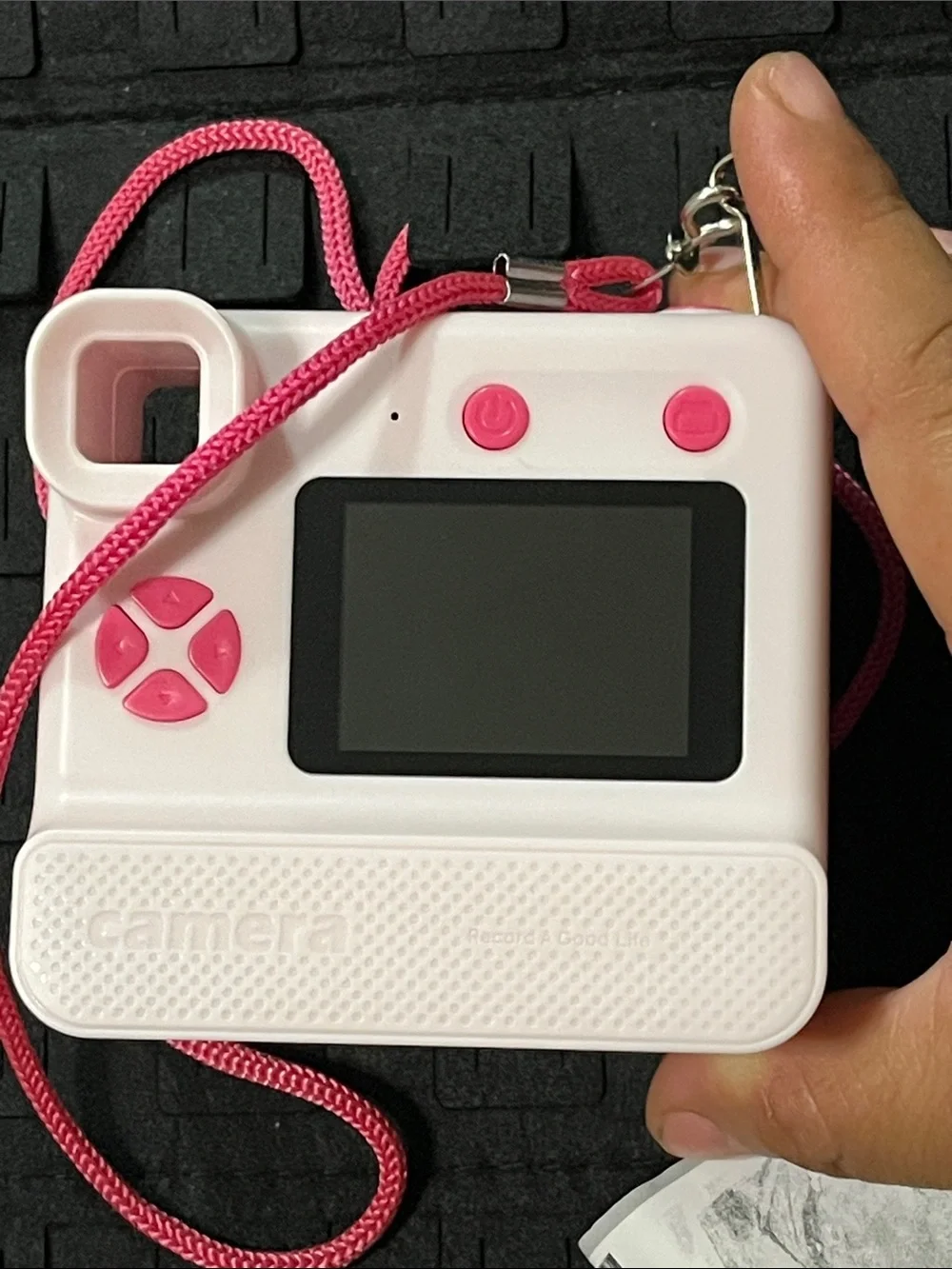 Pink Instant-Style Point-and-Shoot Camera with Neck Strap